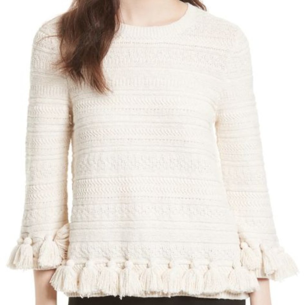 Kate Spade Textured Tassel Pullover Ivory Sz S